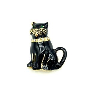 Vintage Monet Bejeweled Black Cat Brooch!